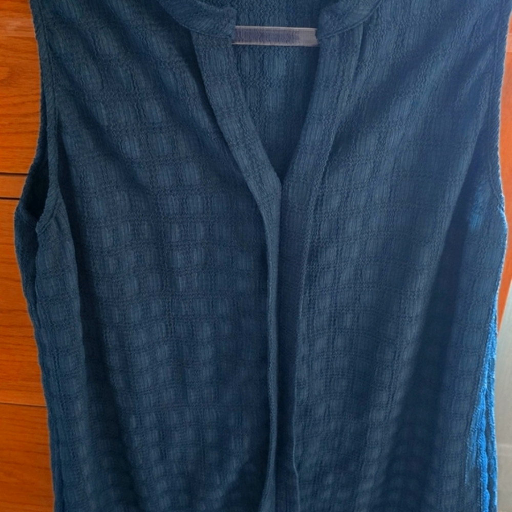 Blue Mandarin Collar Blouse with Textured Fabric